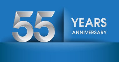 55 yıl yıldönümü logosu, mavi vektör tasarım şablonu öğeleri Doğum günün için parti