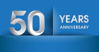 50 yıl yıldönümü logosu, mavi vektör tasarım şablonu öğeleri Doğum günün için parti