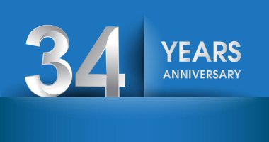 34 yıl yıldönümü logosu, mavi vektör tasarım şablonu öğeleri Doğum günün için parti