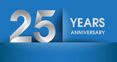 25 yıl yıldönümü logosu, mavi vektör tasarım şablonu öğeleri Doğum günün için parti