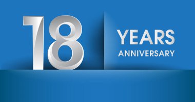 18 yıl yıldönümü logosu, mavi vektör tasarım şablonu öğeleri Doğum günü partin için