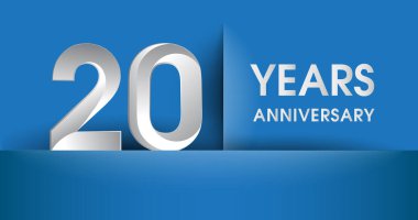 20 yıl yıldönümü logosu, mavi vektör tasarım şablonu öğeleri Doğum günü partin için