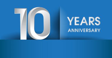 10 yıl yıldönümü logosu, mavi vektör tasarım şablonu öğeleri Doğum günü partin için
