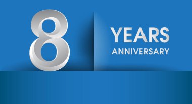 8 yıl yıldönümü logosu, mavi vektör tasarım şablonu öğeleri Doğum günü partin için