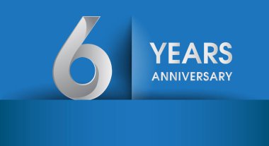 6 yıl yıldönümü logosu, mavi vektör tasarım şablonu öğeleri Doğum günü partin için
