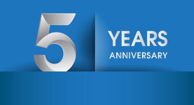 5 yıl yıldönümü logosu, mavi vektör tasarım şablonu öğeleri Doğum günü partin için