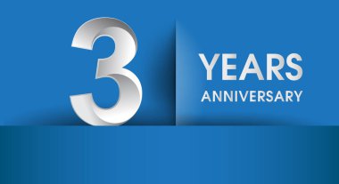 3 yıl yıldönümü logosu, mavi vektör tasarım şablonu öğeleri Doğum günü partin için