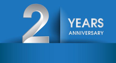 2 yıl yıldönümü logosu, mavi vektör tasarım şablonu öğeleri Doğum günü partin için