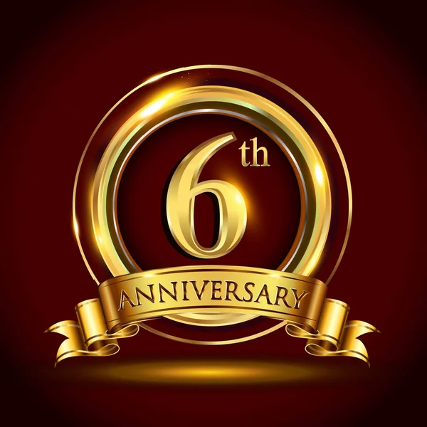 Years Anniversary Celebration Logotype Logo Golden Ring Ribbon Dark Red — Stock Vector