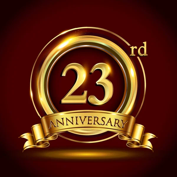 Anni Anniversario Celebrazione Logotipo Logo Con Anello Dorato Nastro Sfondo — Vettoriale Stock