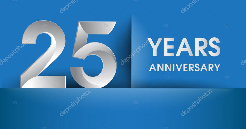 25 Years  Anniversary  logo, Blue vector design template elements for your birthday party