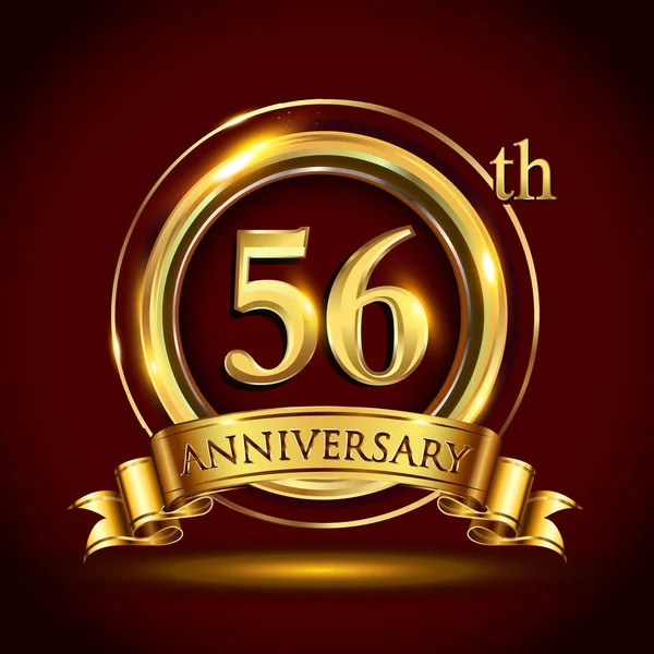 Years Anniversary Celebration Logotype Logo Golden Ring Ribbon Dark Red — Stock Vector