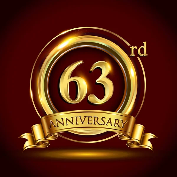 Jahre Jubiläumsfeier Logo Mit Goldenem Ring Und Band Auf Dunkelrotem — Stockvektor