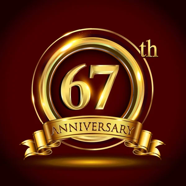 Logo Celebración Del Aniversario Logotipo Con Anillo Dorado Cinta Sobre — Vector de stock