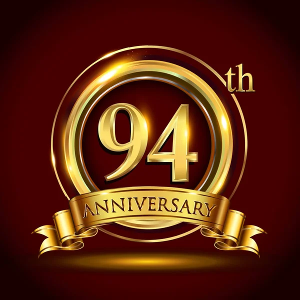 Anos Logotipo Celebração Aniversário Logotipo Com Anel Dourado Fita Fundo — Vetor de Stock