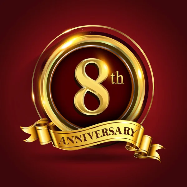 Years Anniversary Celebration Logotype Logo Golden Ring Ribbon Dark Red — Stock Vector