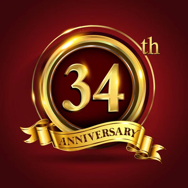 Logotipo Celebración Años Aniversario Logotipo Con Anillo Dorado Cinta Sobre — Vector de stock