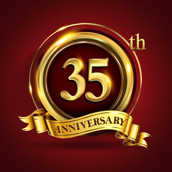 Años Logotipo Celebración Del Aniversario Logotipo Con Anillo Dorado Cinta — Vector de stock