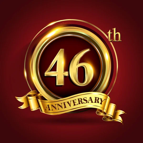 Years Anniversary Celebration Logotype Logo Golden Ring Ribbon Dark Red — Stock Vector