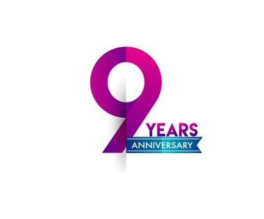 mavi kurdele ile 9 yıl yıldönümü kutlama mor logo. Doğum günü partisi için vektör tasarım şablonu 