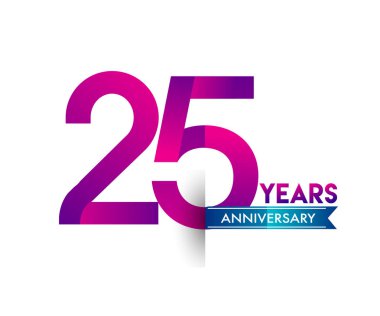 mavi kurdele ile 25 yıl yıldönümü kutlama mor logo. Doğum günü partisi için vektör tasarım şablonu 