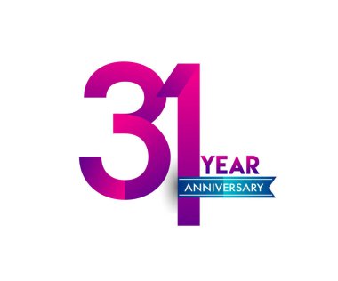 mavi kurdele ile 31 yıl yıldönümü kutlama mor logo. Doğum günü partisi için vektör tasarım şablonu 