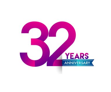 mavi kurdele ile 32 yıl yıldönümü kutlama mor logo. Doğum günü partisi için vektör tasarım şablonu 