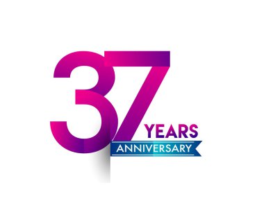 mavi kurdele ile 37 yıl yıldönümü kutlama mor logo. Doğum günü partisi için vektör tasarım şablonu 