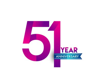 mavi kurdele ile 51 yıl yıldönümü kutlama mor logo. Doğum günü partisi için vektör tasarım şablonu 