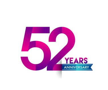 52 yıl yıldönümü kutlama mor mavi kurdele logolu. Doğum günü partisi için vektör tasarım şablonu 
