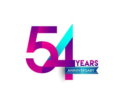 54 yıl yıldönümü kutlama mor mavi kurdele logolu. Doğum günü partisi için vektör tasarım şablonu 