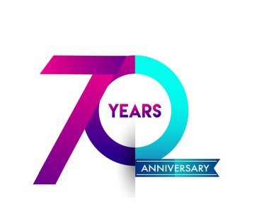 mavi kurdele ile 70 yıl yıldönümü kutlama mor logo. Doğum günü partisi için vektör tasarım şablonu 