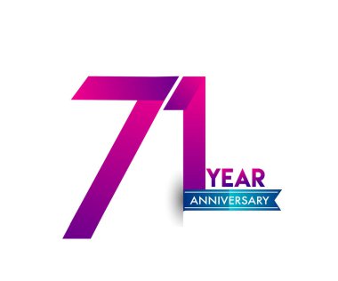 71 yıl yıldönümü kutlama mor mavi kurdele logolu. Doğum günü partisi için vektör tasarım şablonu 