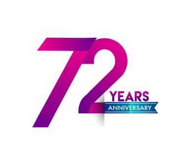 mavi kurdele ile 72 yıl yıldönümü kutlama mor logo. Doğum günü partisi için vektör tasarım şablonu 