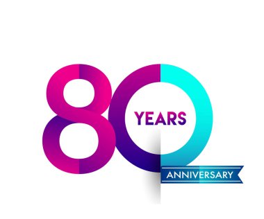 mavi kurdele ile 80 yıl yıldönümü kutlama mor logo. Doğum günü partisi için vektör tasarım şablonu 