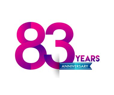 mavi kurdele ile 83 yıl yıldönümü kutlama mor logo. Doğum günü partisi için vektör tasarım şablonu 