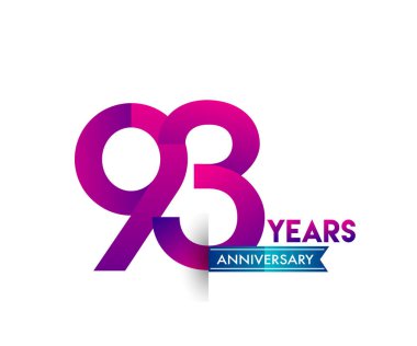 93 yıl yıldönümü kutlama mor mavi kurdele logolu. Doğum günü partisi için vektör tasarım şablonu 