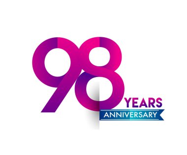 98 yıl yıldönümü kutlama mor mavi kurdele logolu. Doğum günü partisi için vektör tasarım şablonu 