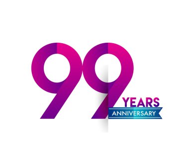 mavi kurdele ile 99 yıl yıldönümü kutlama mor logo. Doğum günü partisi için vektör tasarım şablonu 