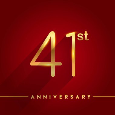 41 Altın yıldönümü kutlama kırmızı arka plan, vektör çizim logosuna