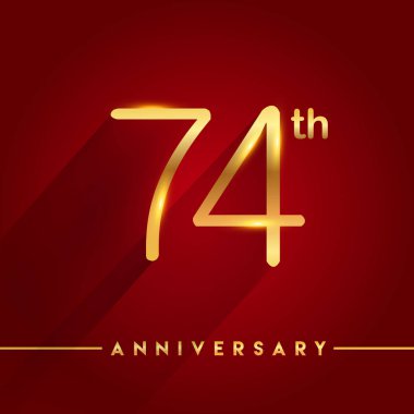 74 Altın yıldönümü kutlama kırmızı arka plan, vektör çizim logosuna