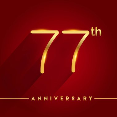 77 Altın yıldönümü kutlama kırmızı arka plan, vektör çizim logosuna