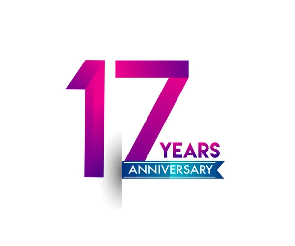17年纪念庆祝紫色标志与蓝色丝带 生日派对矢量设计模板 — 图库矢量图片