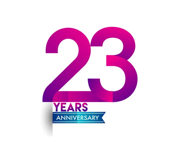 年周年お祝い紫ロゴ ブルーのリボン 誕生日パーティーのためのベクトル デザイン テンプレート — ストックベクタ