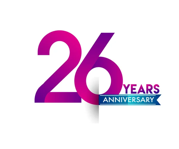 年周年お祝い紫ロゴ ブルーのリボンで 誕生日パーティーのためのベクトル デザイン テンプレート — ストックベクタ