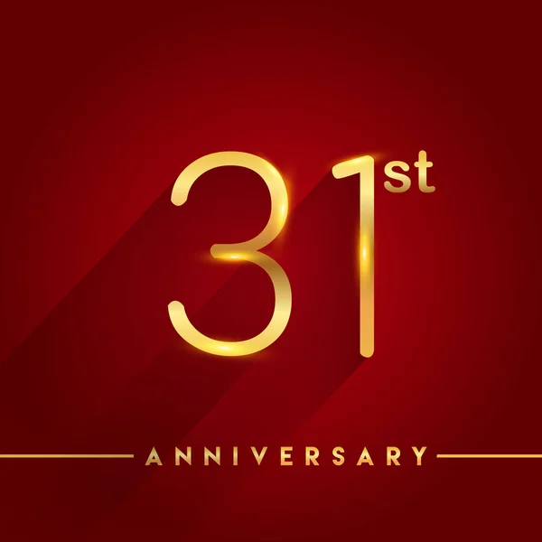 Logo Celebrazione Anniversario Oro Sfondo Rosso Illustrazione Vettoriale — Vettoriale Stock