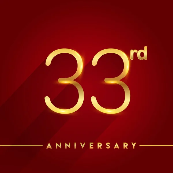 Logotipo Celebração Aniversário Ouro Fundo Vermelho Ilustração Vetorial —  Vetores de Stock