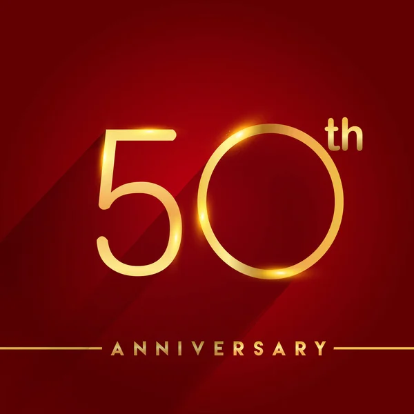 Gold Anniversary Celebration Logotyp Röd Bakgrund Vektorillustration — Stock vektor