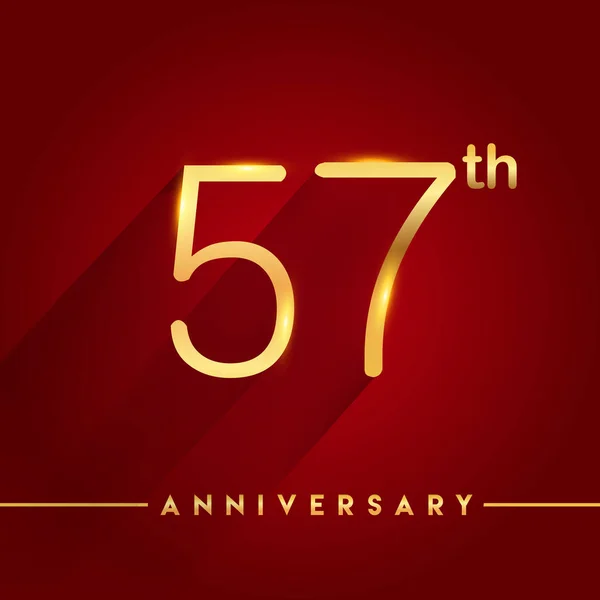 Oro Anniversario Celebrazione Logo Sfondo Rosso Illustrazione Vettoriale — Vettoriale Stock
