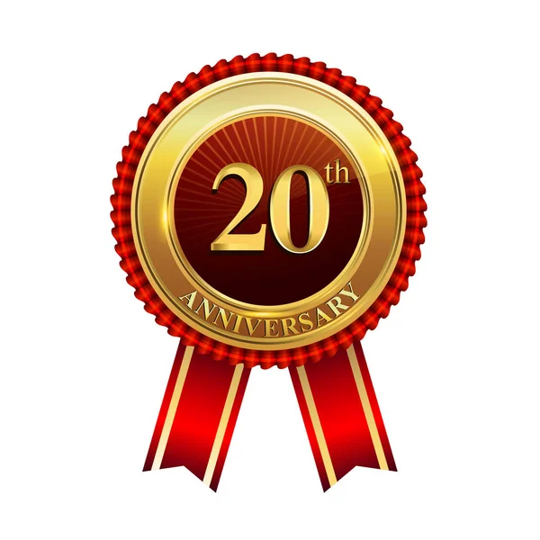 Éves Évforduló Ünneplés Emblémát Logo Konfetti Arany Gyűrű Piros Szalag — Stock Vector